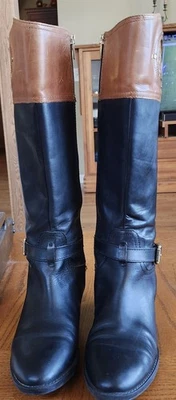 Botas de equitación VINCE CAMUTO Phillie de cuero altas negras y tostadas para mujer Foto 1 de 4