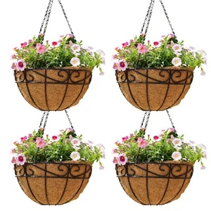 Outdoor Metal Hanging Planters Basket (4pack, 14 inch) Hanging Baskets for Pl... - Picture 1 of 8