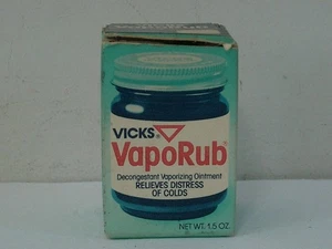 Vintage Vicks VapoRub Ointment Cobalt Blue Labeled Glass Jar with Box - Picture 1 of 14