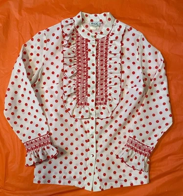 Blusa secretaria vintage a lunares roja y blanca Rhoda Lee talla 12 para mujer Foto 1 de 4