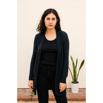 AllSaints Wasson Open Cardigan Womens 0 Black 100% Merino Wool Draped Back FLAW - Image 1 of 4