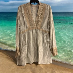 Johnny Was Pullover Tunic Top Blouse Gray Embroidered Cupra Rayon Champagne READ - Picture 1 of 11