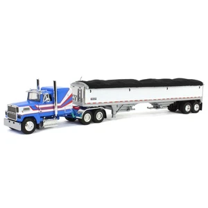 First Gear DCP 1/64 Blu & Bianco Ford Ltl 9000 Con Wilson Grano Trailer 60-1942 - Foto 1 di 5