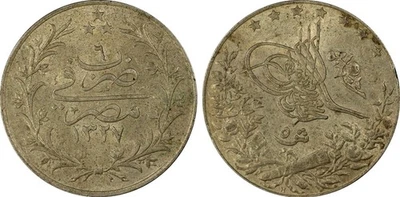 EGYPT - OTTOMAN , SILVER 5 QIRSH MOHAMED V 1327/6 AH ( P-1 ) PCGS MS 62 , RARE - Image 1 of 3