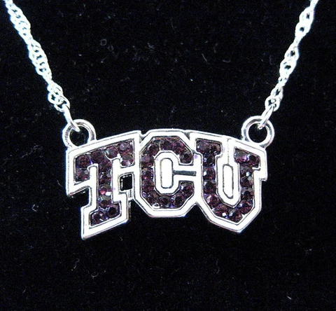 Texas Christian University TCU HORNED FROGS CRYSTAL PENDANT NECKLACE jewelry Cover