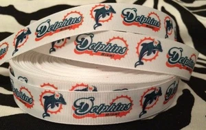 1 Yard 7/8" MIAMI DOLPHINS Inspired Grosgrain Ribbon  - Picture 1 of 1