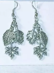 CYNTHIA LYNN "AUTUMN SILVER" SILVER PLATED LEAF LEAVES FALL EARRINGS - Picture 1 of 1