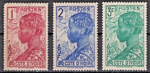 IVORY COAST:1936-44 SC#112-14 MH/MNG Baoule Woman  AJ1337 Cover