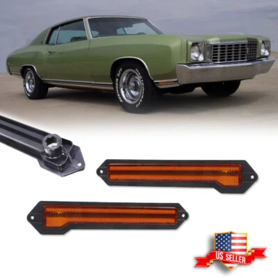 2X Amber Lens Front Bumper Side Marker Light For 1970-1972 Chevrolet Monte Carlo - Image 1 of 4