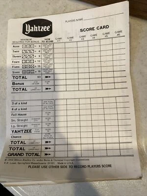 Yahtzee Score Card Sheets 1956 23 Sheets CL2 - Image 1 of 2