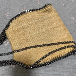 Authentic Stella McCartney Raffia Chain Shoulder Bag Natural Silver Rare - Picture 1 of 13