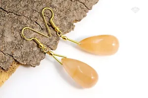 Pear Drop Shape Natural Camel Rutile Earring Silver Plated Brass Jewelry for Her - Picture 1 of 13