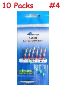 10 paquetes talla 4 plataformas de cebo Sabiki 6 ganchos con piel de pez señuelo de pesca agua salada - Imagen 1 de 2