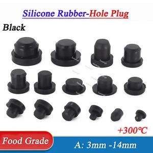 Black Round Solid Silicone Rubber Blanking End Cap Hole Plug Seal Bung 3mm-14mm  - Picture 1 of 5