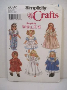 Simplicity Pattern 8692 18" Muñeca Ropa Vestido Mono Camisón Pantalones Zapatos - Imagen 1 de 17