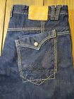 Akoo Jeans Mens 40x30.5 Dark Wash Relaxed Button Flap Look Logo Selvedge Denim