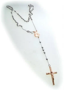 Rosary Necklace Cross Genuine Silver 925 Sterling Silver Necklace Unisex Red - Picture 1 of 6