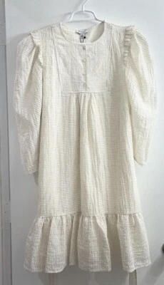 NWT Current Air Anthropologie Mini Dress Cottagecore Peasant Ivory Linen Blend S - Image 1 of 4