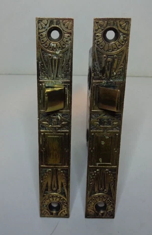 Patented  1884 Two Mortise Lock Sets With Beautiful Brass Face Plates No Key Cover