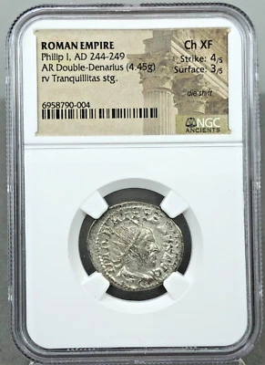 Roman Empire Philip I AD 244-249 AR Double Denarius rv Tranquillitas NGC Ch XF - Image 1 of 4