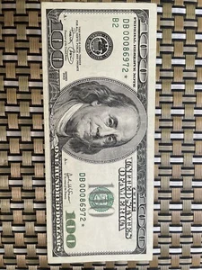 Banconota $100 US Federal Reserve Star Bank DB 00086972 * banconota numero basso 2003 - Foto 1 di 2