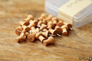 Hand Dyed Wooden Push Pin 25 Drawing Pins Rustic Brown Thumb Tacks Map Pin - Picture 1 of 7