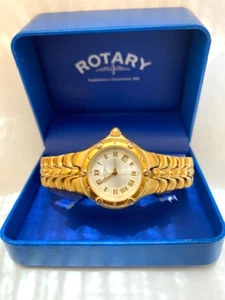 Rotary Womens Quartz Date 50 MT WR Gold Plated Bracelet Watch 10904 & Box - Picture 1 of 8