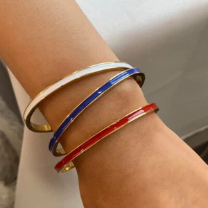 3 Colors Woman 18K Gold Plated Enamel Bracelet Bangle Cuff - Picture 1 of 5