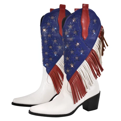 Botas vaqueras occidentales bordadas en punta con flecos para mujer talla US7 Foto 1 de 4