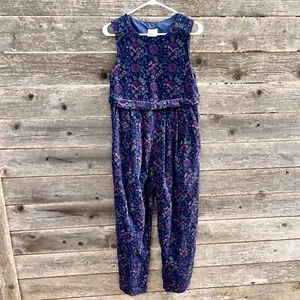 Vtg Laura Ashley Romper Jumpsuit S Purple Dark Floral Rose Corduroy Cottagecore - Picture 1 of 15