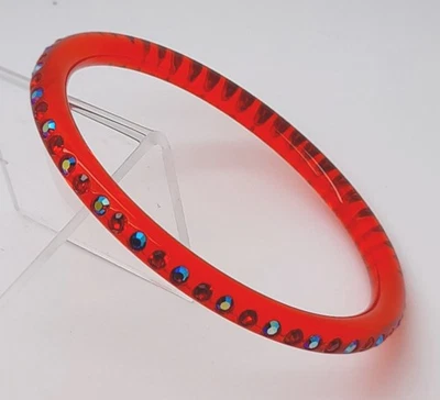 Brazalete Brazalete Vintage Delgado Rojo Acrílico Rojo y Rojo Ab Estrás Fiesta Moda Foto 1 de 4