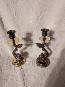 Pair of Vintage AF Baldwin Brass Dolphin Koi Fish Candle Holders 7.5” - Picture 1 of 10