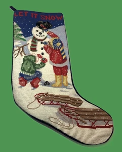 Medias de Navidad de colección a punta de aguja muñeco de nieve niños trineos déjalo nieve lana terciopelo - Imagen 1 de 10