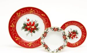 Cecaro Group Servizio Piatti Natalizi 18 Pezzi tavola natale  Bordo Rosso - Imagen 1 de 6