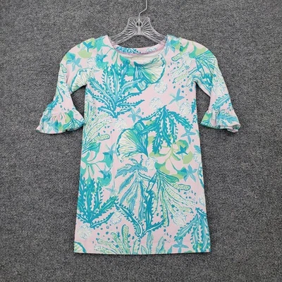Lilly Pulitzer Dress Girls S Small 4 5 Blue UPF 50+ Mini Sophie Ruffle A Line - Image 1 of 4