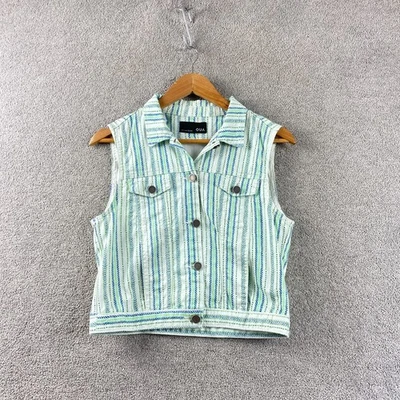 Vintage Vest Womens Blue Button Striped Denim Waistcoat Pockets Y2K Streetwear - Image 1 of 4