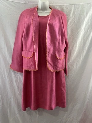 Anne Klein Rosa 2 Piezas Vestido Traje Chaqueta Lino Talla 14p Petites Foto 1 de 4