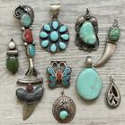 Lot 10 Signed Old Pawn Navajo Native American Sterling Silver Pendants Charm 93g
