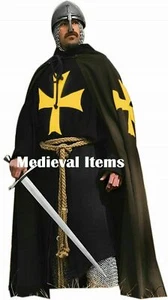 Traje medieval Caballeros Templarios Túnica sin mangas Sobrevesta y capa... - Picture 1 of 21