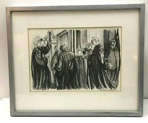WILLIAM SHARP (1900-1961) COURT ROOM SCENE FRAMED LITHOGRAPH ILLUSTRATION - Picture 1 of 5
