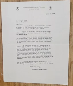 1916 Letterhead New York City Garden City Doubleday Page Publishers - Picture 1 of 2