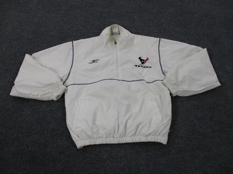 Houston Texans Jacket Adult M White Reebok Windbreaker Full Zip Mock Neck Mens Cover
