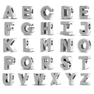 MULA Original 26 Letters AAA CZ DIY Charm For Women Bracelet 925 Silver - Picture 1 of 131