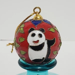 Vintage Enamel CLOISONNE Christmas Ornament Panda Bear Bamboo 1.5” Diameter - Picture 1 of 6