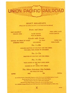 Menú ORIGINAL UNION PACIFIC RAILROAD 1943 Desayuno - Imagen 1 de 1