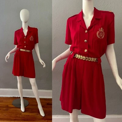 Pantalones Cortos Vintage Años 80 Rojo Militar SL FASHIONS Botón Dorado Mameluco M/L Foto 1 de 4