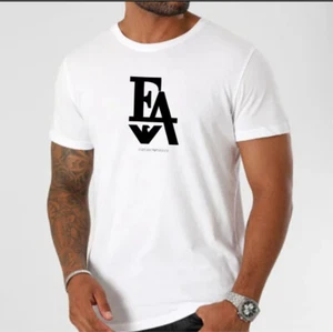 Emporio Armani White Men's cotton T-Shirt Flock print ,Size M*L*XL*XXL*3XL - Picture 1 of 3