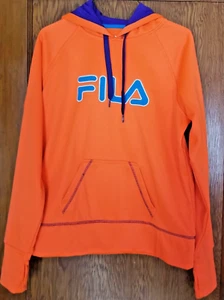 Fila Outline Logo Orange Pocket Fleece Youth Medium Pullover Hoodie Sweatshirt - Picture 1 of 11