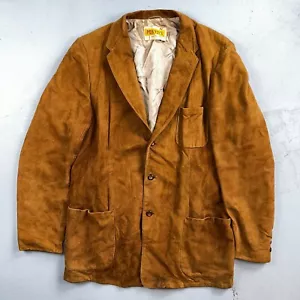 Vintage 50s Pennys Men’s 42L Brown Suede Leather Western Coat Blazer Chore 1950s - Picture 1 of 19
