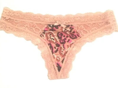 Victorias Secret Thong Panty Size S Pink Animal Print Very Sexy Soft Floral Lace - Image 1 of 4